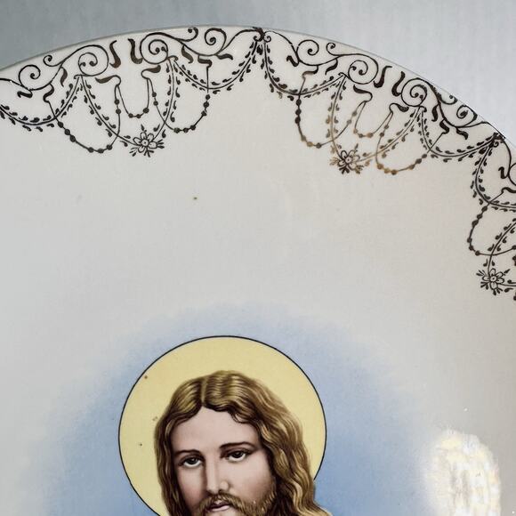 Eastern China NY USA Jesus Christ Collector Plate 22K gold Scroll Decor Vintage - Picture 11 of 14